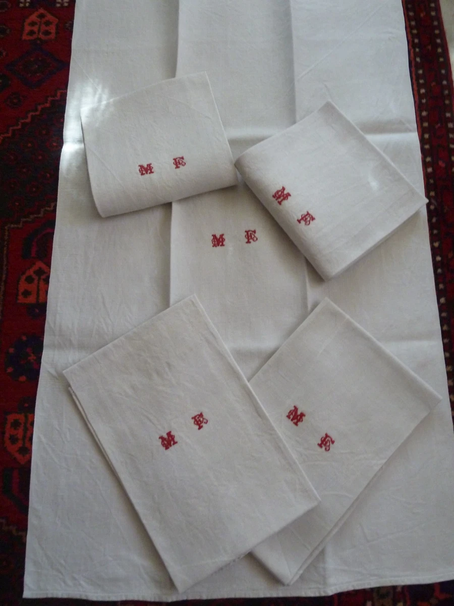 Lot De 5 Torchons Anciens En Coton - Multi Couleurs - Linge Vintage