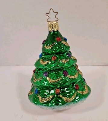 INGE GLAS Christmas Tree Blown Glass Ornament Made in Germany.  4 Inch