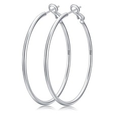 Senteria 925 Sterling Silver Hoop Earrings for Women 60mm, silver 60mm