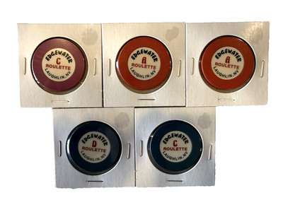 Edgewater Casino Laughlin Set of 5 Vintage Roulette Chips