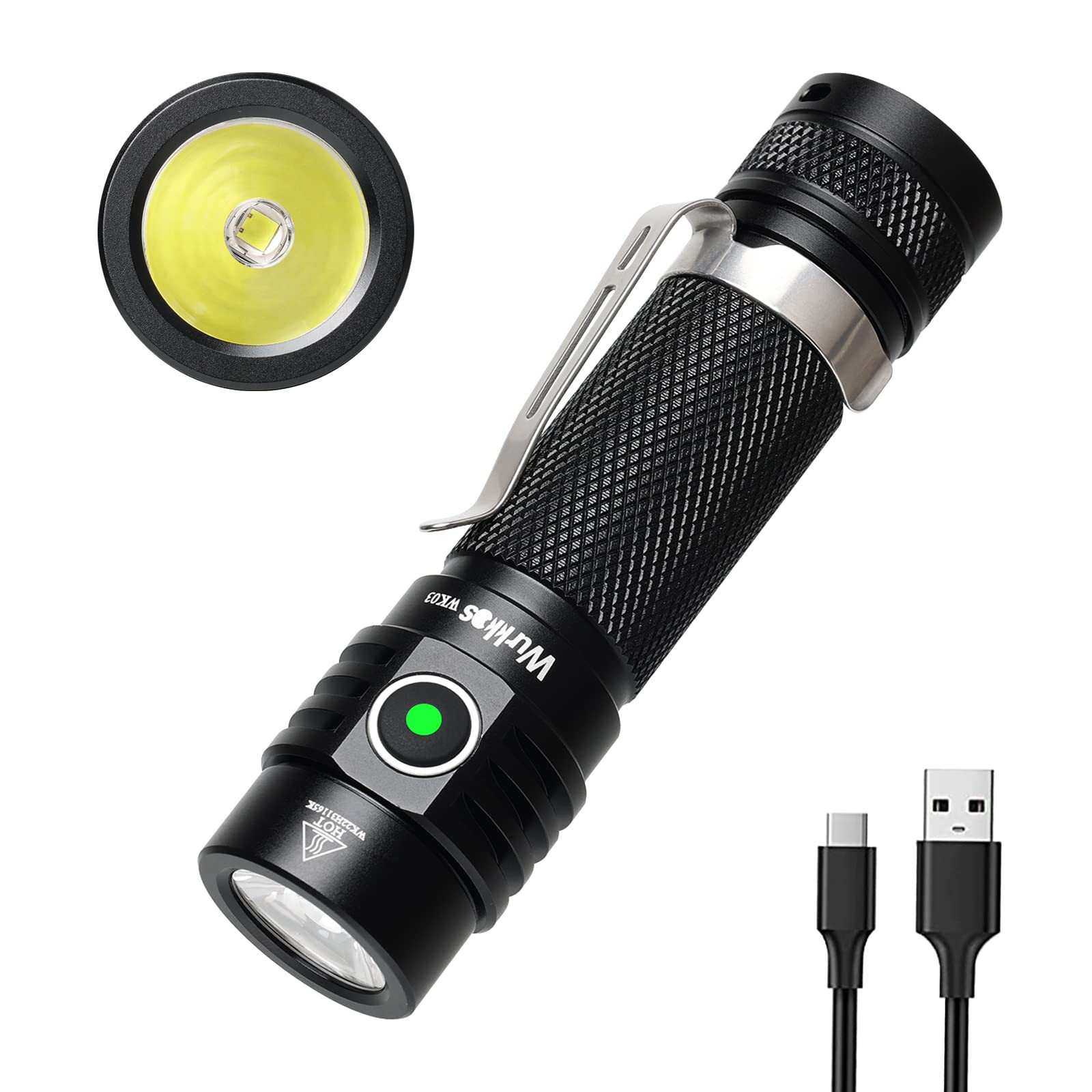 WK03 Rechargeable Pocket LED Flashlight with 1800 Lumen Super Bright Compact Design