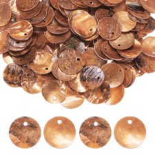 80-Pack Natural Flat Round Seashells, 15mm Drop Charm Beads Light Orange 