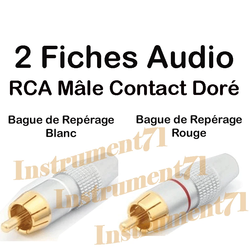 2 Fiches RCA Mâle Repérage BLANC ROUGE Haute Qualité Contact DORE - Photo 1/1