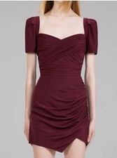 Self-Portrait Iris Stretch Crepe Mini Dress Burgundy Short Seeve Size 0