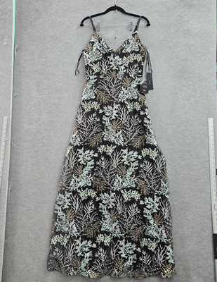 Lulus Women Dress M Black Floral Maxi Night Bloom Embroidered Sleeveless NWT