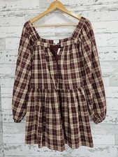 Lelis Womens Medium Harvest Checkered Mini Dress Burgundy Pockets