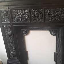 Victorian Cast Iron Black Ornate Fireplace Mantel Surround with Floral Panels