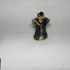 Chinese Silk Brocade Cheongsam Style Decorative Dress Navy Blue Gold