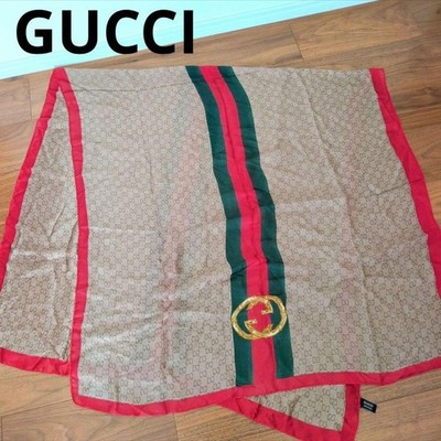 GUCCI GG Pattern Sherry Line Large Scarf Stole Silk Brown Interlocking G Motif