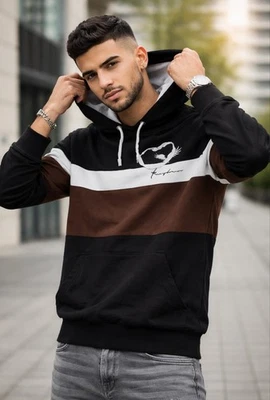 Sweat à capuche homme M noir marron blanc style streetwear tendance - Photo 1/2