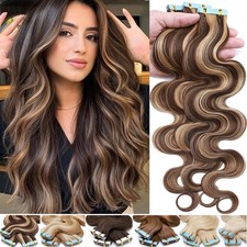 60pcs Thick Tape In 100 Remy Human Hair Extensions Skin Weft Full Head Curly US