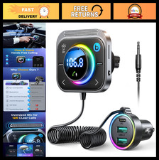 Bluetooth 6.0 Car Adapter FM AUX HiFi Bass, PD 60W, 2 QC 18W, Wireless Radio A