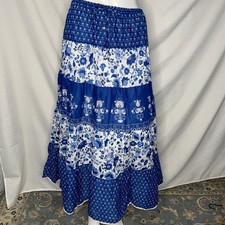 NWT NEW Lauren Ralph Lauren Tiered Midi Skirt Blue White Floral M Boho Cotton