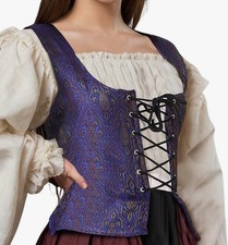 The Pirate Dressing Blue Medieval Wench Renaissance Costume Reversible Bodice M