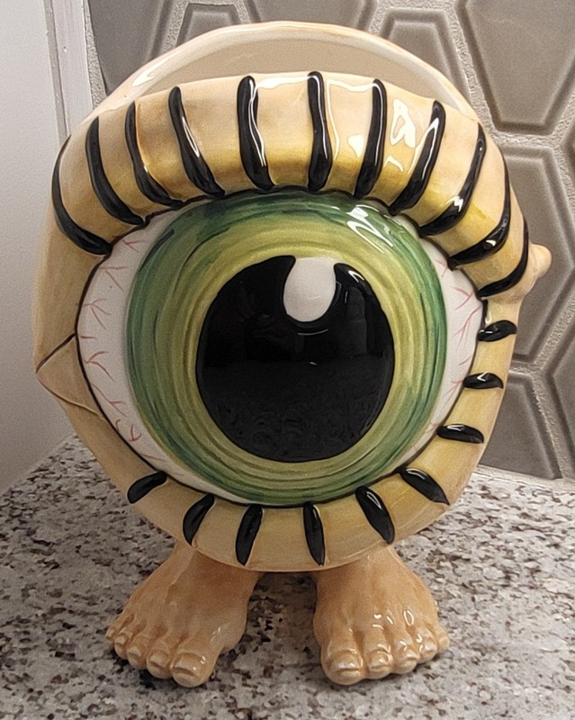 Blue Sky Clayworks Heather Goldminc Green Evil Eye Halloween Footed Candy Bowl