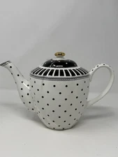 Grace's Teaware Josephine Black Tea Pot black & white gold top coffee bar NEW