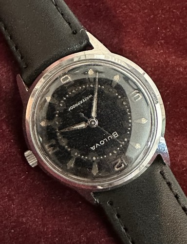Reloj para hombre Bulova vintage 1960 hecho en Suiza cuerda manual esfera de lino ¡funciona bien! - Imagen 5 de 11
