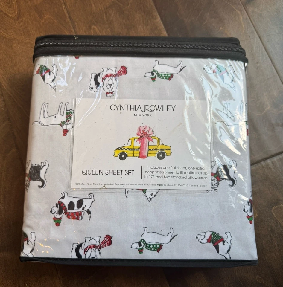 Cynthia Rowley 圣诞狗大号床单套装假日冬季毛衣围巾 X 深 — 第 3/3 张图片