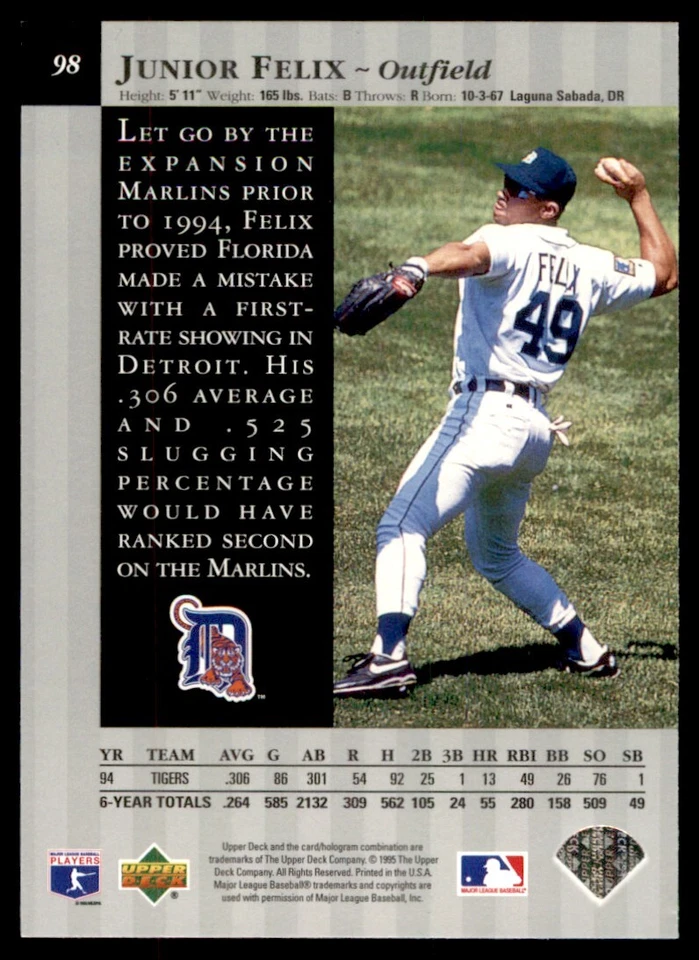 1995 Upper Deck Special Edition Junior Felix Detroit Tigers #98 - Image 2 of 2