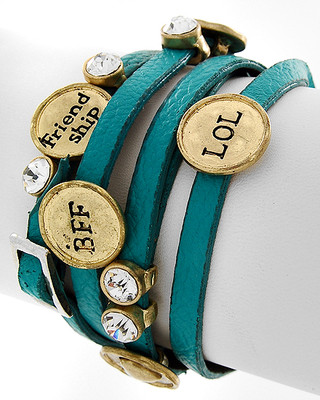 NEW Teal Leather Wrap Style BFF LOL Friendship Charm Bracelet