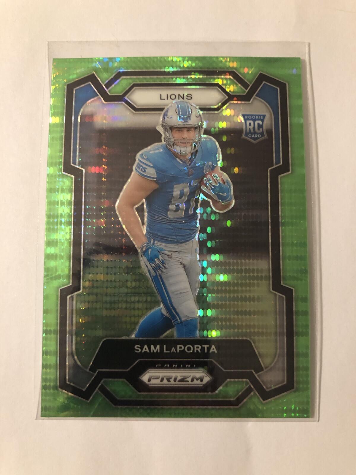 2023 Panini Prizm Sam LaPorta RC Neon Green Pulsar Rookie #332 Lions