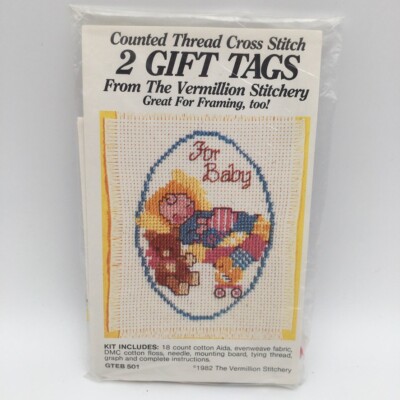 The Vermillion Stitchery Counted Cross Stitch Gift Tags For Baby GTEB501 Vintage
