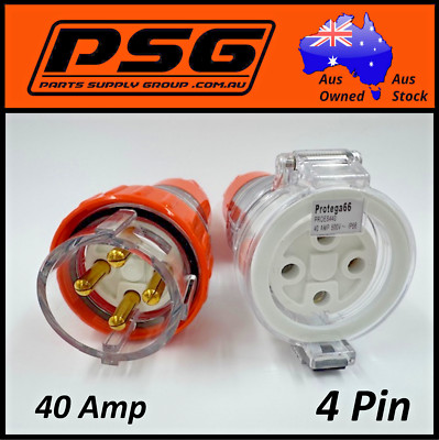40 AMP 3 Phase 4 Pin Plug & Extension Socket Industrial Electrical IP56 ...