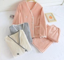 M-XL Double-Breasted Pajamas Set Velvet Button Sleepwear Casual V-Neck Nightwear