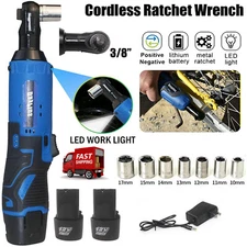12V Electric Cordless Ratchet 3/8"Right Angle Wrench Impact Power Tool 2 Battery