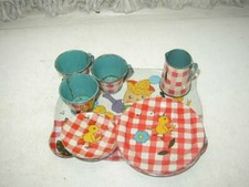 Rare, 1930s Ohio Art, FB Peat  s Humpty Dumpty 11-pc Childs Tin Tea Set