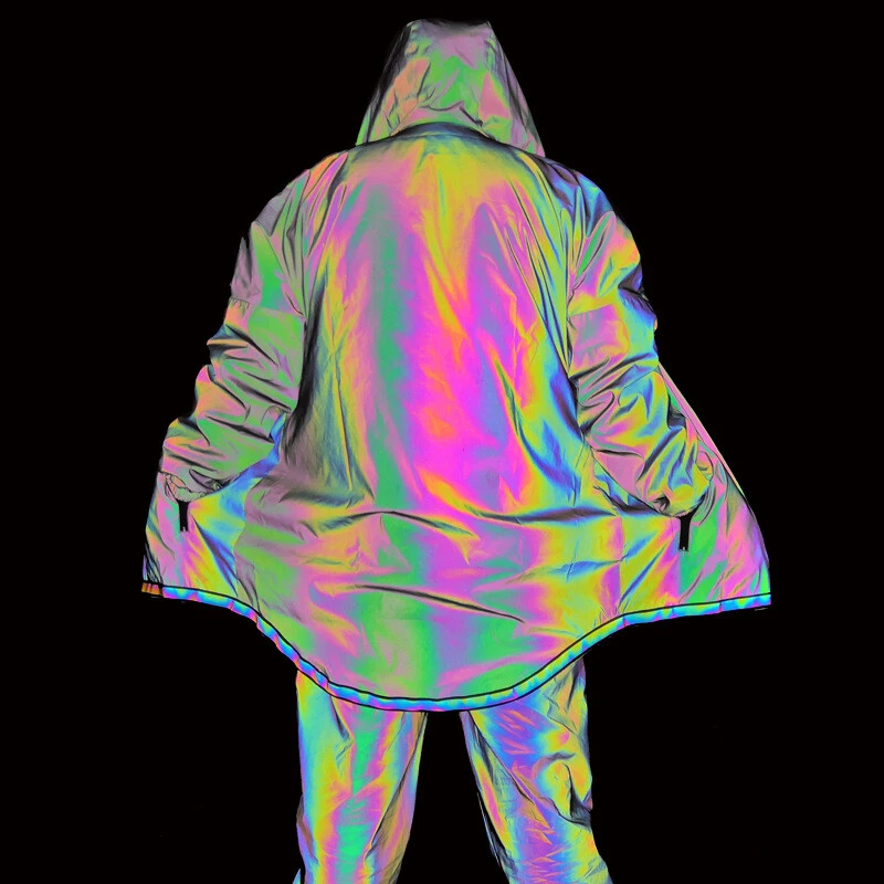 New rainbow color reflective windbreaker colorful hip hop jacket reflective top