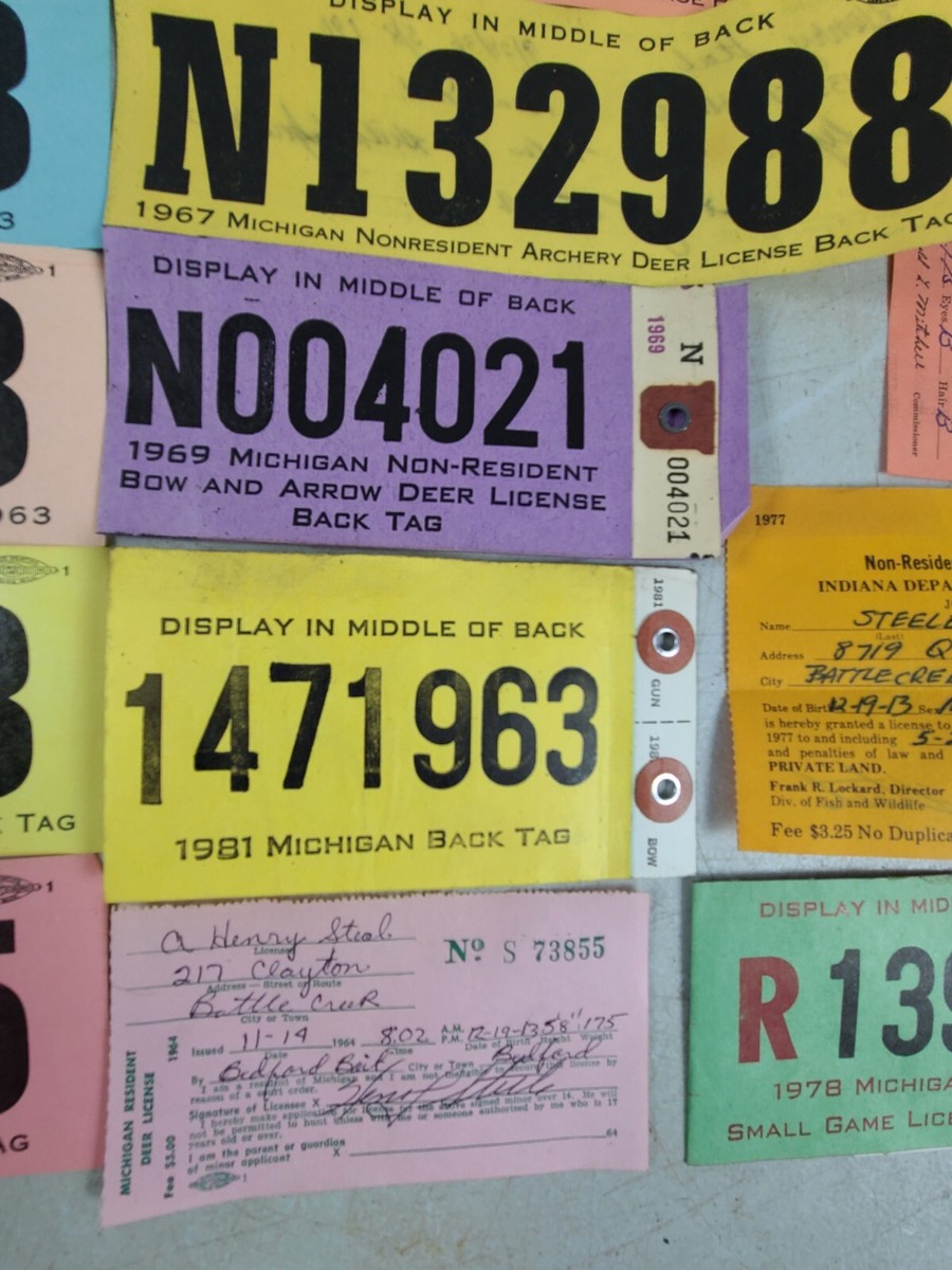 Vintage 1960 Michigan Résident Cerf Chasse Permis Étiquette Arrière
