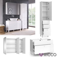 BadmöBel-Set Sola Weiß Matt, Moderne Serie, Hochschrank, Spiegelschrank Vicco