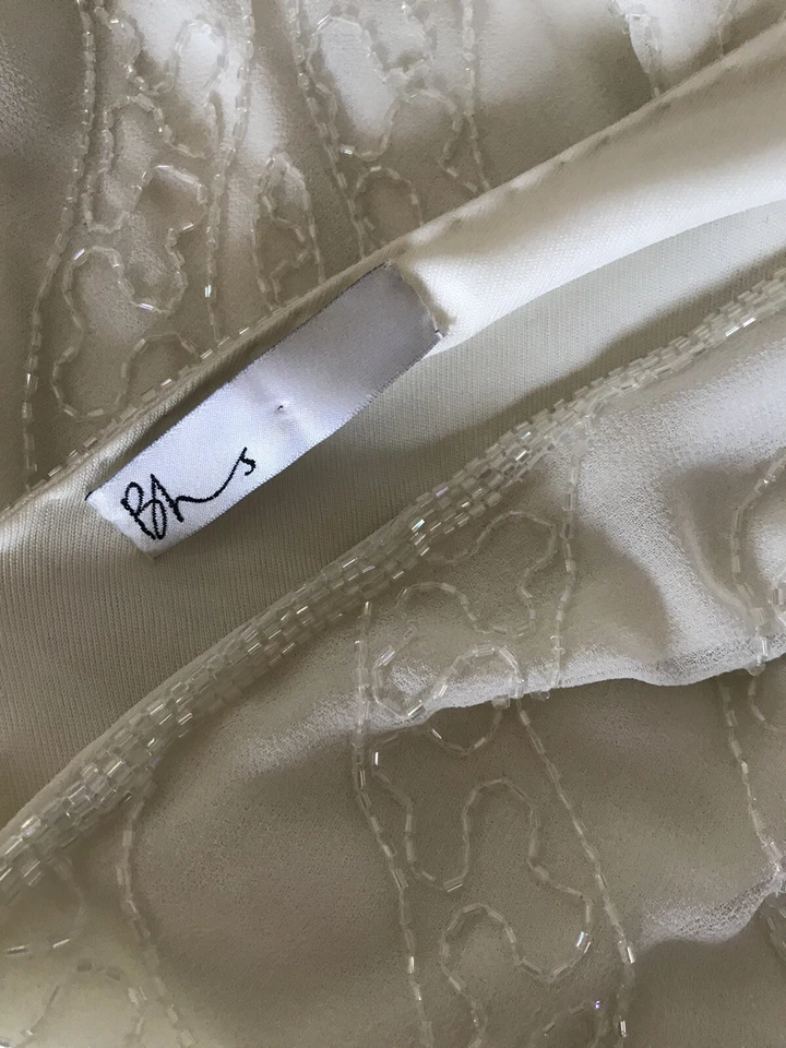 VESTIDO DE NOVIA TALLA 14 MARFIL CON CUENTAS VESTIDO CORTE SESGADO DECO ESTILO ALETA SUJETADOR Foto 3 de 4