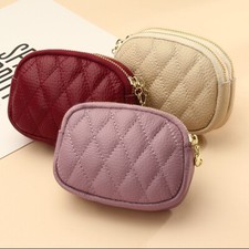 Women's Leather Double Zipper Coin Lipstick Key Purse Mini Pouch Change Wallet