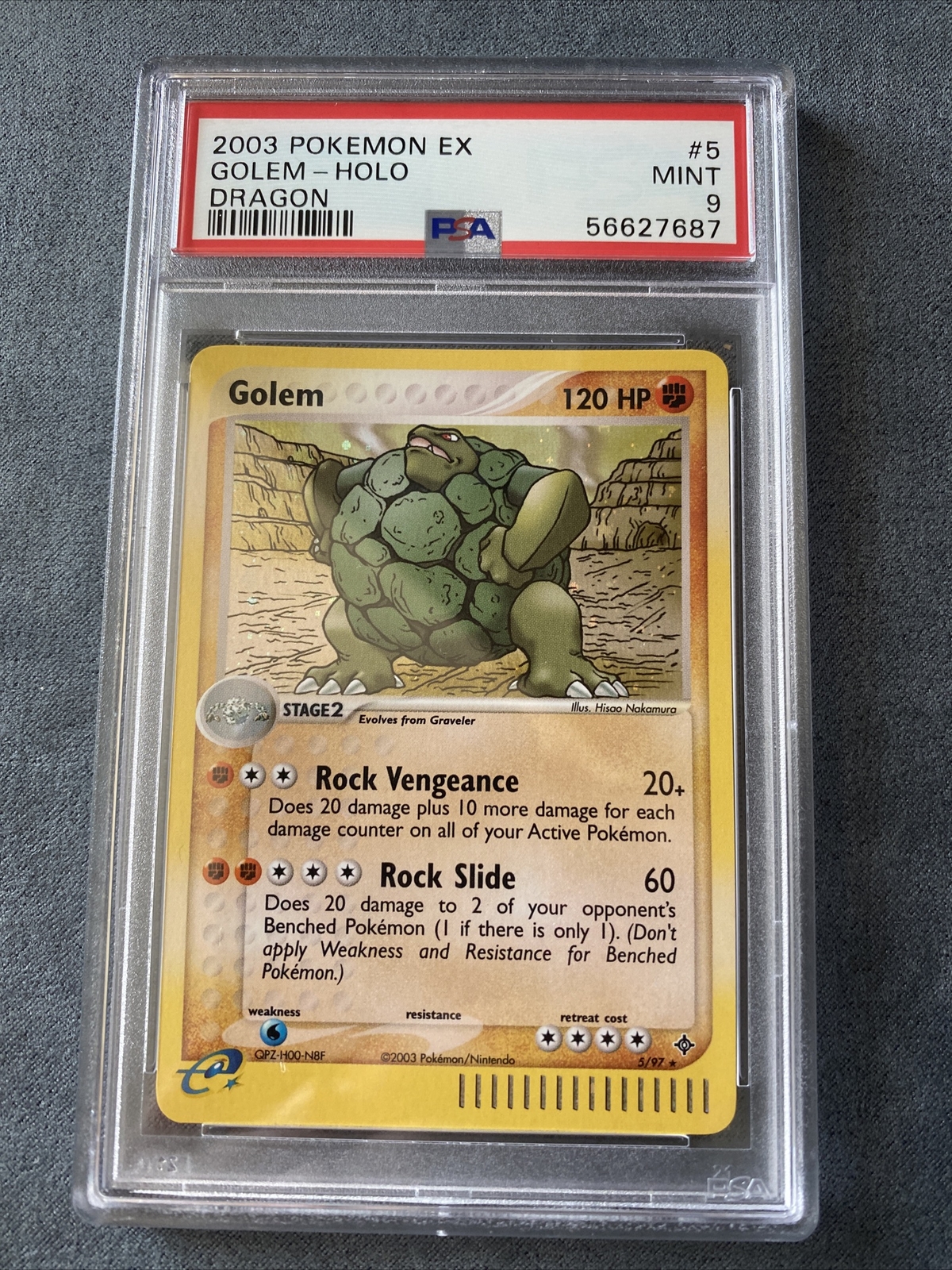 PSA 9 MINT Golem ex Dragon Holo Rare Pokemon Card 5/97