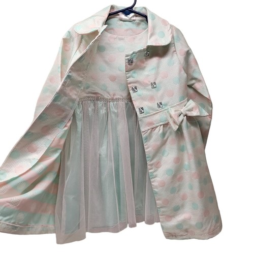 YOUNGLAND 4 Dress & Jacket Pastel Green Pink Dots Bows Tutu Skirt Metallic NWT - Picture 2 of 11