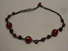 VINTAGE ART GLASS BEADED NECKLACE RED GOLD GREEN BLACK
