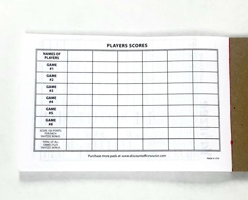 Yahtzee Score Card Pad Sheets Dice Game-Two-Sided (300 Sheets)--Printed in USA!! - Image 2 of 4