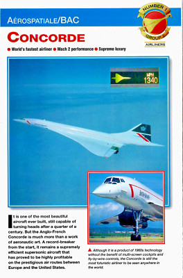 CONCORDE Airliner Fact Sheet-9x12'' fold-out AEROSPATIALE/BAC-3 Hole Punch-1997