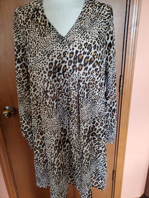 Time & Tru Dress Women/Jr's Small 4-6. Leopard Print Long Sleeve Peasant NWT. MO