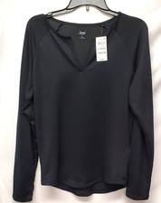 Jenni Women's Split-Neck Pajama Top - Deep Black Size XLarge