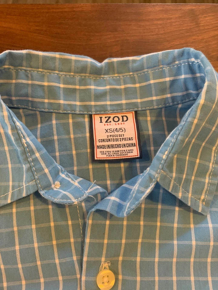 Camisa masculina gola de algodão IZOD tamanho XS 4/5 botão azul multicolorida L/S - Imagem 2 de 2
