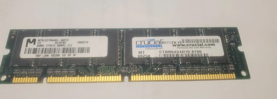 CRUCIAL MT8LSDT864AG-662C3 64MB SDRAM Memory Module SEE PICTURES - Image 2 of 4