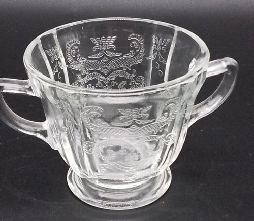Federal Glass Madrid Clear Depression Glass Two Handle Cup Footed Sugar Bowl - Picture 4 of 8