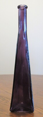 12 inches tall triangular amethyst purple glass bud vase stem vase