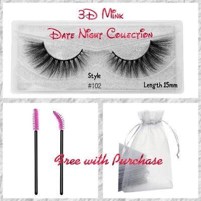 NIB Date Night 3D Luxury Faux Mink Strip False Lashes Med Length 15mm style 102