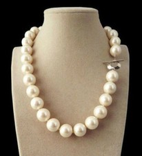 12mm 14mm White South Sea Shell Pearl Round Beads Necklace 20''