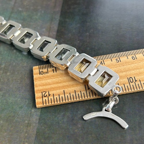 Hallmarked STERLING SILVER 925 Chunky Pale Green Amethyst Link Chain Bracelet - Picture 12 of 19