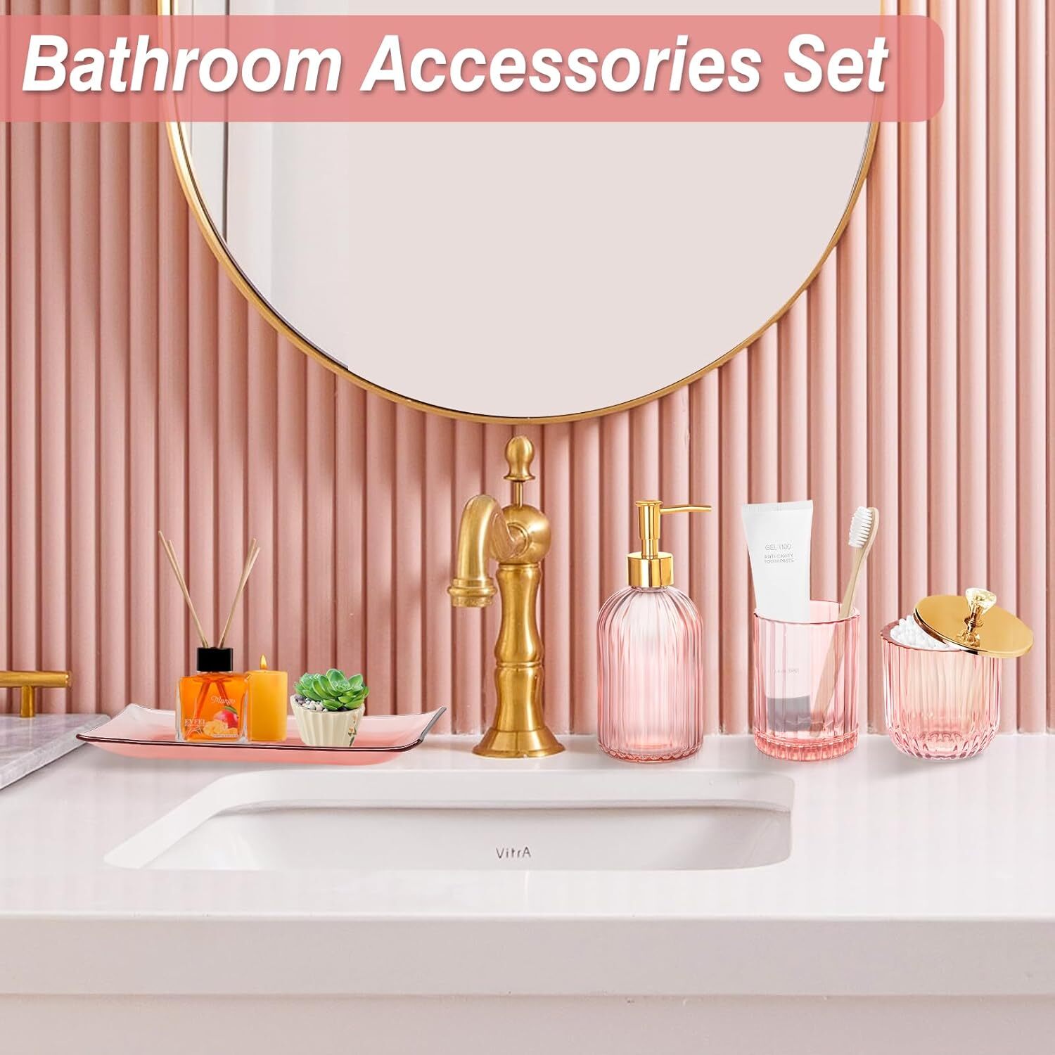 Jenseits Pink Bathroom Accessories Set, 4 Pink, Light Rose Gold eBay